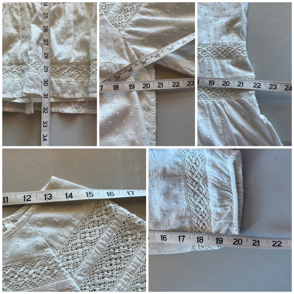 Lucky brand womens cream Swiss dot crochet boho peasent cottage core dress M - Picture 5 of 10